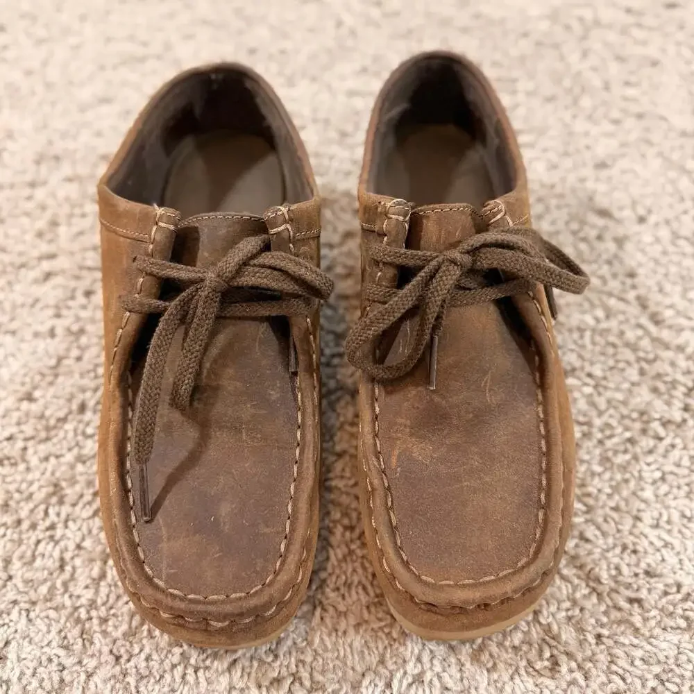Toddler Brown Leather Wallabee Style Crepe Sole Moccasin Shoes Size 4.5 EUC